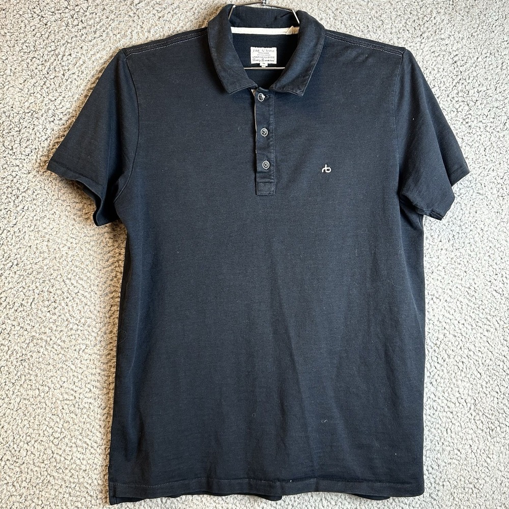 Rag & Bone Polo Shirt Men's Medium Dark Charcoal Pima Cotton Short Sleeve Preppy